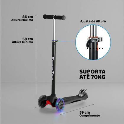 Imagem de Patinete Infantil Desmontável Ajustável Rodas de LED Altura Regulável Leve e Resistente Certificado INMETRO Para Crianças e Adolescentes Panda Toys