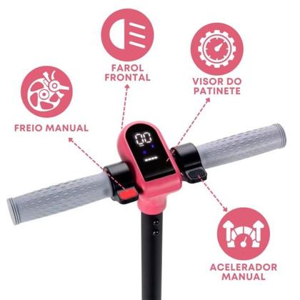 Imagem de Patinete Infantil Elétrico 2 Rodas Com Luzes Led Bluetooth Integrado Kids Portátil Cor Rosa Brinovar