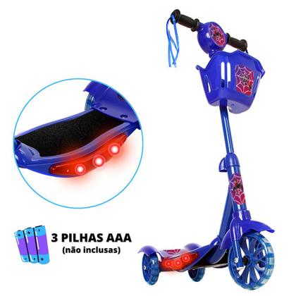 Imagem de Patinete Infantil Homem Aranha 3 Rodas Com Led Azul