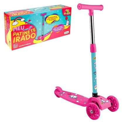Imagem de Patinete Infantil Irado 3 Rodas com Luz Dobrável e Altura Ajustável Rosa