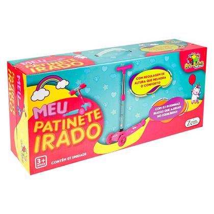 Imagem de Patinete Infantil Irado 3 Rodas com Luz Dobrável e Altura Ajustável Rosa