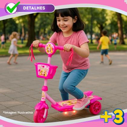 Imagem de Patinete Infantil Menina 3 Rodas Ajustável Até 35kg Luz Som