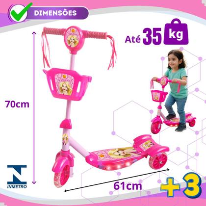 Imagem de Patinete Infantil Menina 3 Rodas Ajustável Até 35kg Luz Som