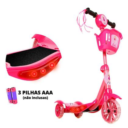 Imagem de Patinete Infantil Menina Barbie 3 Rodas Cestinha Luzes Led