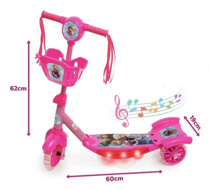 Imagem de Patinete Infantil Meninas 3 Rodas Rosa Frozen Disney Lançamento Musical e Luzes