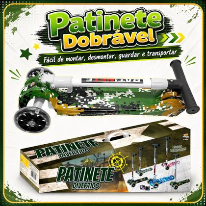 Imagem de Patinete Infantil Meninos Camuflado Verde 45kg Luzes 3 Rodas