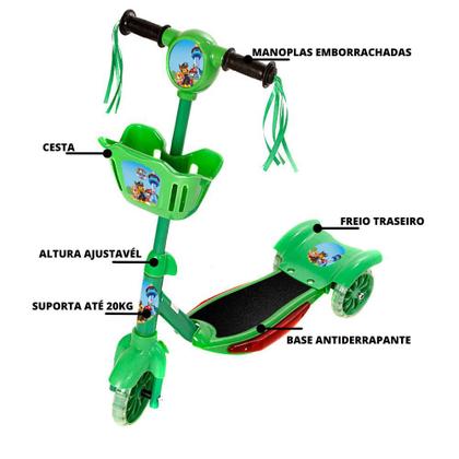 Imagem de Patinete Infantil Patrulha Canina Verde 3 Rodas C Led e Som