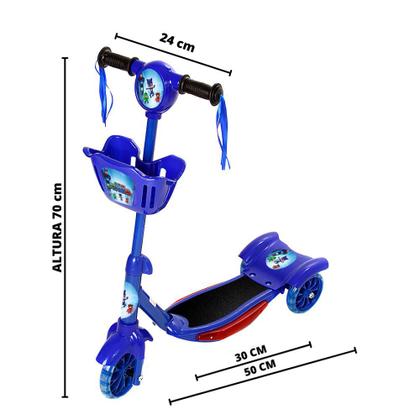 Imagem de Patinete Infantil Pj Masks Com Cesta 3 Rodas Com Led Azul