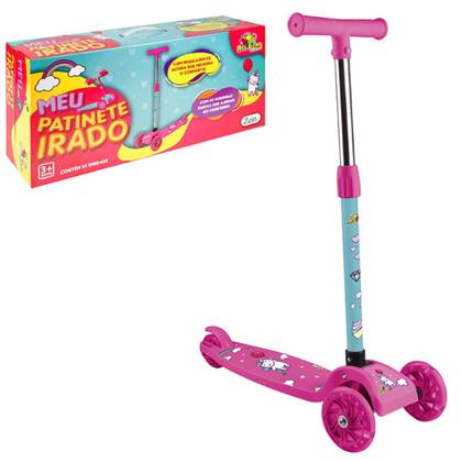 Imagem de Patinete Infantil Unicórnio Rosa 3 Rodas Com Luzes Led 40Kg