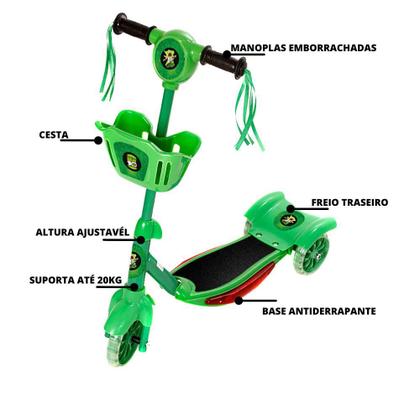 Imagem de Patinete Infantil Verde Ben 10 Scooter 3 Rodas C Led e Som