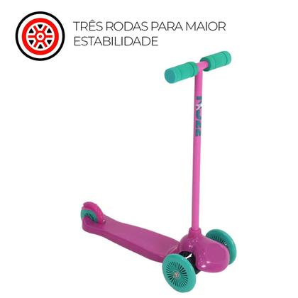 Imagem de Patinete Infantil Zumm Cor Rosa 3 Rodas Com Led Freio Traseiro Modelo Dobrável Super Resistente Belfix