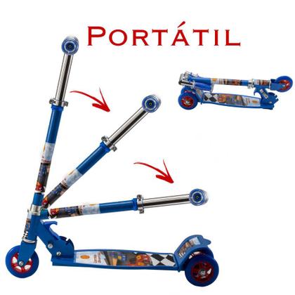 Imagem de Patinete Menino Infantil Azul 50KG + Fantasia Homem de Ferro