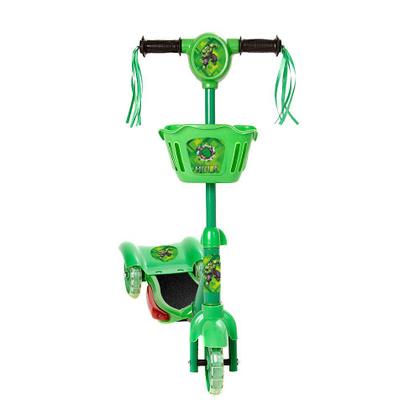 Imagem de Patinete Para Crianças Scooter 3 Rodas Brinquedo Infantil De Led E Som Menino Verde Modelo Hulk Com Cestinha Art Brink