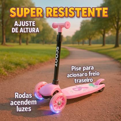 Imagem de Patinete Rosa Patinete Sereia 3 Rodinhas Luzes Ajuste Altura Retrátil até 35kg