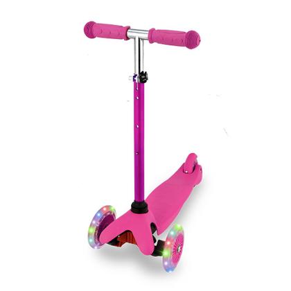 Imagem de Patinete Rosa Rodas de LED Infantil Altura Ajustável 3 Rodas