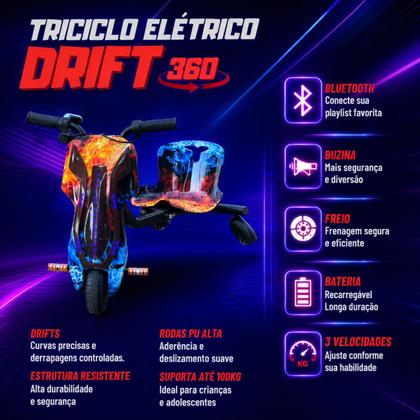 Imagem de Patinete Triciclo Elétrico De Drift 36v Moto Infantil 65kg
