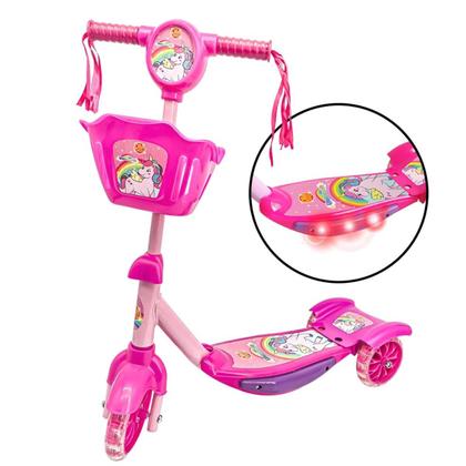 Imagem de Patinete Unicórnio Cestinha Musical Led Ajustável Infantil