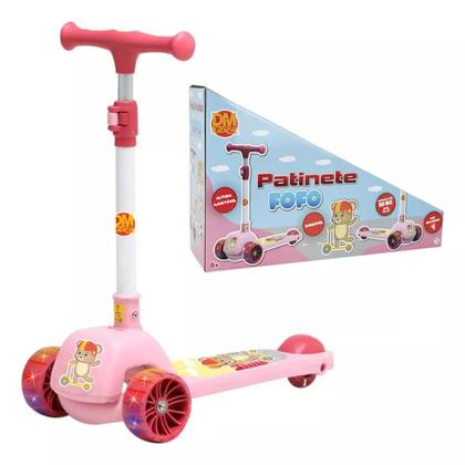 Imagem de Patinete Urso Fofo Rosa Altura Ajustável Até 50kg Menina