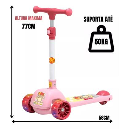 Imagem de Patinete Urso Fofo Rosa Altura Ajustável Até 50kg Menina