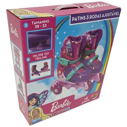Imagem de Patins 3 Rodas Ajustavel Barbie 29 a 32 sem Acessorios FUN