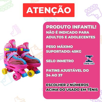 Imagem de Patins 4 Rodas Infantil com Kit de Proteção Rosa Ajustável 34 ao 37 Estilo Bota