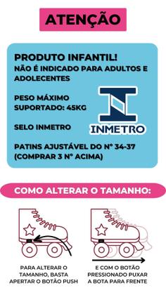 Imagem de Patins 4 Rodas Infantil com Kit de Proteção Rosa Ajustável 34 ao 37 Estilo Bota