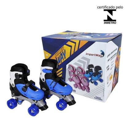 Imagem de Patins 4 Rodas Infantil Roller Ajustável Azul Com Inmetro P, M e G