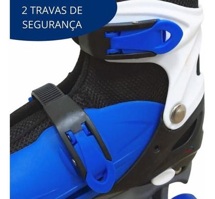 Imagem de Patins 4 Rodas Infantil Roller Ajustável Azul Com Inmetro P, M e G