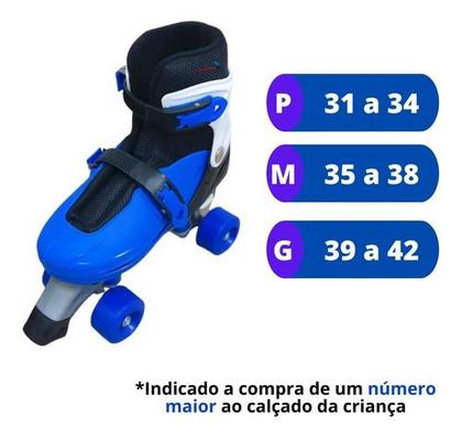 Imagem de Patins 4 Rodas Infantil Roller Ajustável Azul Com Inmetro P, M e G