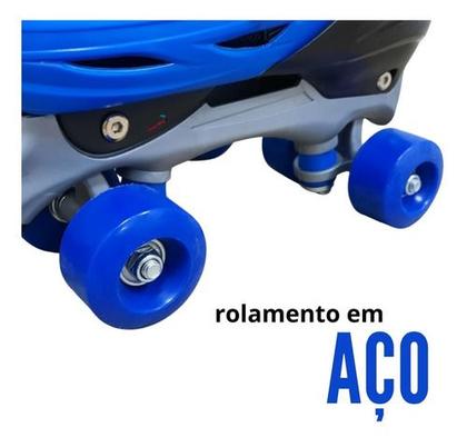 Imagem de Patins 4 Rodas Infantil Roller Ajustável Azul Com Inmetro P, M e G
