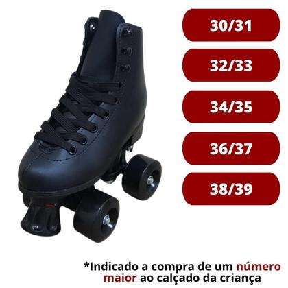 Imagem de Patins 4 rodas roller classic kit proteção preto tam 30/31