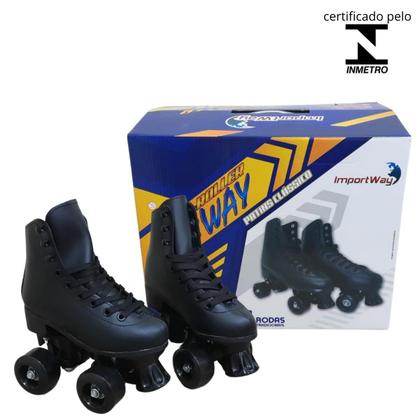 Imagem de Patins 4 rodas roller classic kit proteção preto tam 30/31