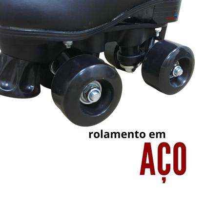 Imagem de Patins 4 rodas roller classic kit proteção preto tam 30/31