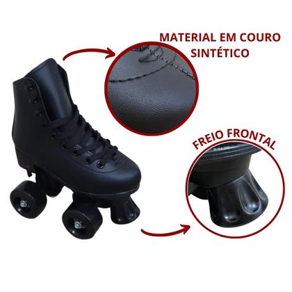 Imagem de Patins 4 rodas roller classic kit proteção preto tam 32/33