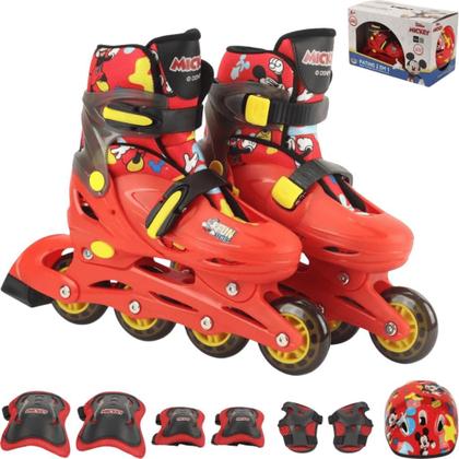 Imagem de Patins BBR Toys Disney Mickey Mouse Inline Triline Kit de Proteção Infantil 32/35