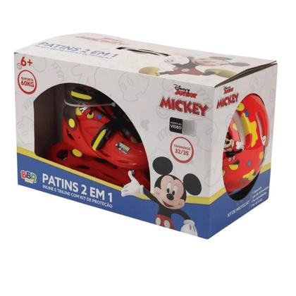 Imagem de Patins BBR Toys Disney Mickey Mouse Inline Triline Kit de Proteção Infantil 32/35