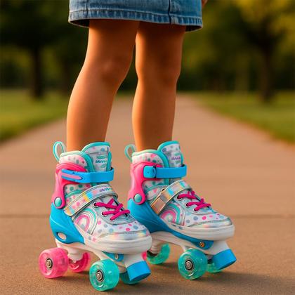 Imagem de Patins Com Proteção Quad 4 Rodas 30-33 Colorido Com Acessórios Menina Até 60 kg
