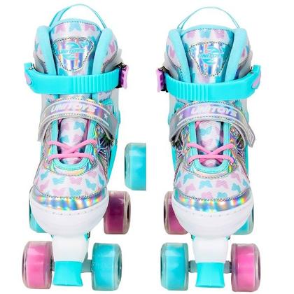 Imagem de Patins Feminino Roller Infantil Azul Borboleta KIT Proteção Unitoys TAM 34-37
