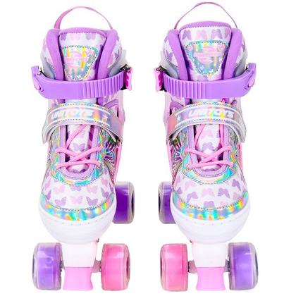 Imagem de Patins Feminino Roller Infantil Rosa Borboleta KIT Proteção Unitoys TAM 34-37