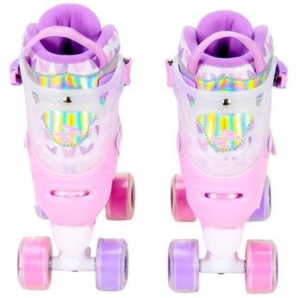 Imagem de Patins Feminino Roller Infantil Rosa Borboleta KIT Proteção Unitoys TAM 34-37