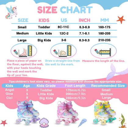 Imagem de Patins Gingili Life com iluminação ajustável para meninas de 3 a 12 anos