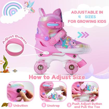 Imagem de Patins Gingili Life com iluminação ajustável para meninas de 3 a 12 anos