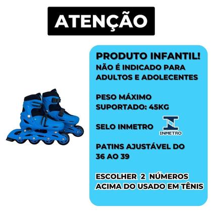 Imagem de Patins In Line Azul Roller Infantil Ajustável 36-39