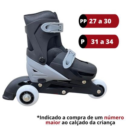 Imagem de Patins Infantil 2 Em 1 Triline ou Inline Ajustável 27 ao 34 + Kit Proteção