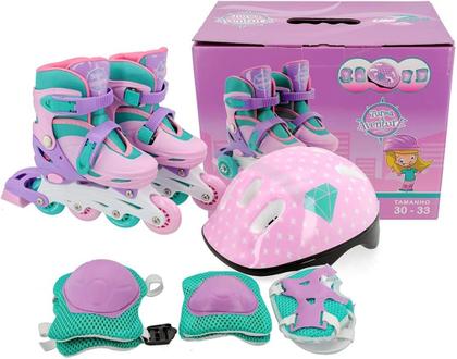 Imagem de Patins Infantil 4 Rodas 30-33 + Kit Proteção Premium