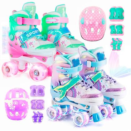 Imagem de Patins Infantil 4 Rodas Ajustável Rodinha Led Kit Proteção