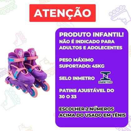 Imagem de Patins Infantil 4 Rodas Purple Star com Kit de Proteção Tamanho Ajustável 30 ao 33