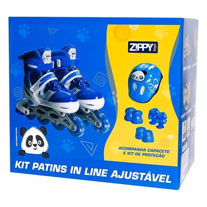 Imagem de Patins Infantil Ajustável Azul 30-37 Com Freio Traseiro Roller Com Kit De Proteção Para Meninos - Zippy Toys