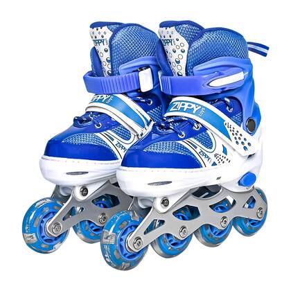 Imagem de Patins Infantil Ajustável Azul 30-37 Com Freio Traseiro Roller Com Kit De Proteção Para Meninos - Zippy Toys