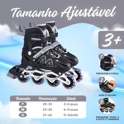 Imagem de Patins Infantil Ajustável Roller Kit Proteção Completo